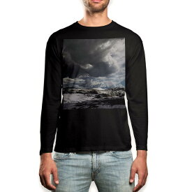 ロング tシャツ メンズ 長袖 ブラック デザイン XS S M L XL 2XL ロンT ティーシャツ 黒 black T shirt long sleeve 014982 自然　景色　風景　山　雪