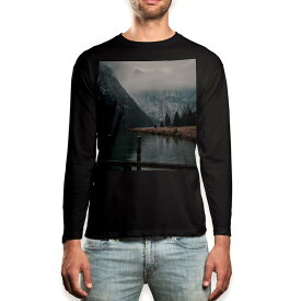 ロング tシャツ メンズ 長袖 ブラック デザイン XS S M L XL 2XL ロンT ティーシャツ 黒 black T shirt long sleeve 015655 風景　写真　自然