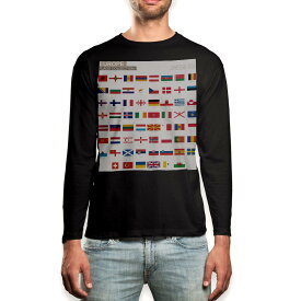 ロング tシャツ メンズ 長袖 ブラック デザイン XS S M L XL 2XL ロンT ティーシャツ 黒 black T shirt long sleeve 015769 国旗　かわいい　カラフル
