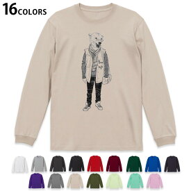 選べる16カラー 長袖リブ付きTシャツ メンズ レディース ユニセックス unisex 長袖 デザイン XS S M L XL 2XL Tシャツ ロング ティーシャツ T shirt 011190 くま　動物　ファッション