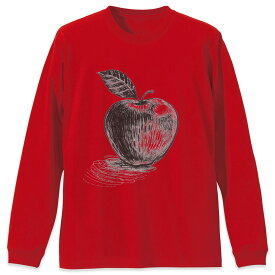選べる16カラー 長袖リブ付きTシャツ メンズ レディース ユニセックス unisex 長袖 デザイン XS S M L XL 2XL Tシャツ ロング ティーシャツ T shirt 015747 りんご　食べ物　野菜　モノクロ