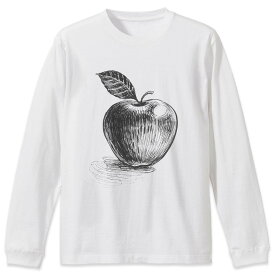選べる16カラー 長袖リブ付きTシャツ メンズ レディース ユニセックス unisex 長袖 デザイン XS S M L XL 2XL Tシャツ ロング ティーシャツ T shirt 015747 りんご　食べ物　野菜　モノクロ