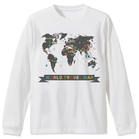 選べる16カラー 長袖リブ付きTシャツ メンズ レディース ユニセックス unisex 長袖 デザイン XS S M L XL 2XL Tシャツ ロング ティーシャツ T shirt 017538 地図　map　ブラック
