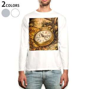 ロング tシャツ メンズ 長袖 ホワイト グレー デザイン XS S M L XL 2XL Tシャツ ティーシャツ T shirt long sleeve 002687 時計 レトロ 写真