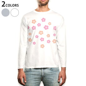 ロング tシャツ メンズ 長袖 ホワイト グレー デザイン XS S M L XL 2XL Tシャツ ティーシャツ T shirt long sleeve 012847 ひな祭り　桃の花