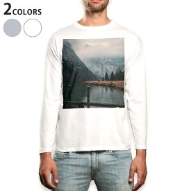ロング tシャツ メンズ 長袖 ホワイト グレー デザイン XS S M L XL 2XL Tシャツ ティーシャツ T shirt long sleeve 015655 風景　写真　自然