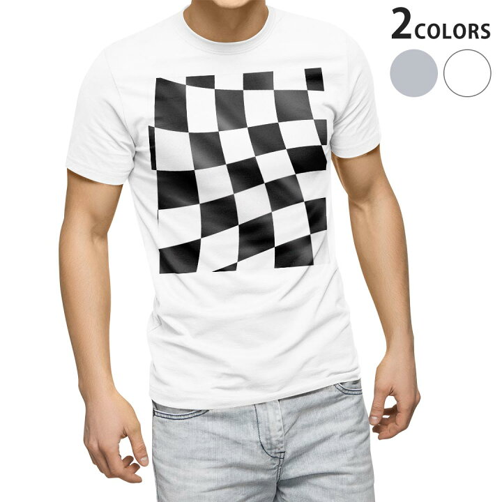 楽天市場 Tシャツ メンズ 半袖 ホワイト グレー デザイン Xs S M L Xl 2xl Tシャツ ティーシャツ T Shirt その他 チェッカーフラッグ 白黒 Kabeコレ