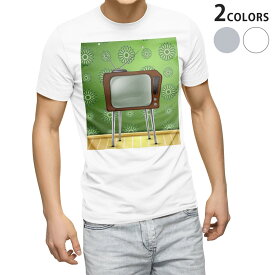 Tシャツ メンズ 半袖 ホワイト グレー デザイン S M L XL 2XL Tシャツ ティーシャツ T shirt 002391 テレビ　花　緑