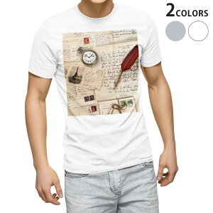 Tシャツ メンズ 半袖 ホワイト グレー デザイン S M L XL 2XL Tシャツ ティーシャツ T shirt 002662 外国 手紙 時計
