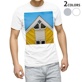 Tシャツ メンズ 半袖 ホワイト グレー デザイン S M L XL 2XL Tシャツ ティーシャツ T shirt 023180 建物　写真