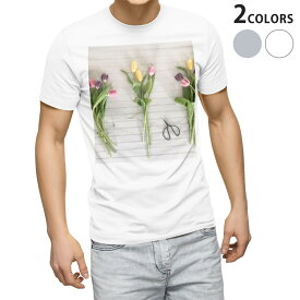 Tシャツ メンズ 半袖 ホワイト グレー デザイン S M L XL 2XL Tシャツ ティーシャツ T shirt 023314 花　フラワー　チューリップ　写真