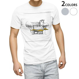 Tシャツ メンズ 半袖 ホワイト グレー デザイン S M L XL 2XL Tシャツ ティーシャツ T shirt 023445 建物　イラスト