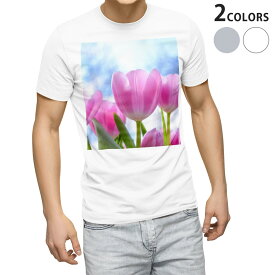 Tシャツ メンズ 半袖 ホワイト グレー デザイン S M L XL 2XL Tシャツ ティーシャツ T shirt 023603 花　フラワー　チューリップ