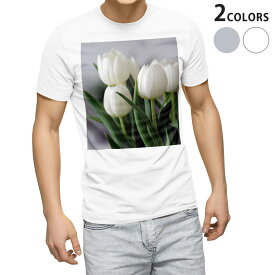 Tシャツ メンズ 半袖 ホワイト グレー デザイン S M L XL 2XL Tシャツ ティーシャツ T shirt 023916 花　フラワー　チューリップ