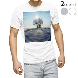 Tシャツ メンズ 半袖 ホワイト グレー デザイン S M L XL 2XL Tシャツ ティーシャツ T shirt 023978 冬　雪　景色