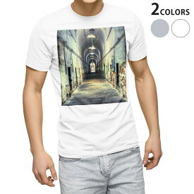 Tシャツ メンズ 半袖 ホワイト グレー デザイン S M L XL 2XL Tシャツ ティーシャツ T shirt 023997 建物　廃墟