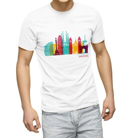 Tシャツ メンズ 半袖 ホワイト グレー デザイン S M L XL 2XL Tシャツ ティーシャツ T shirt 031732 バルセロナ おしゃれ ビル
