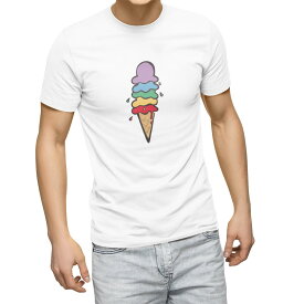 tシャツ メンズ 半袖 ホワイト グレー デザイン S M L XL 2XL Tシャツ ティーシャツ T shirt 031866 アイスクリーム イラスト カラフル
