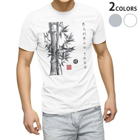 Tシャツ メンズ 半袖 ホワイト グレー デザイン S M L XL 2XL Tシャツ ティーシャツ T shirt 032056 水墨画 竹 日本