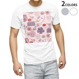 Tシャツ メンズ 半袖 ホワイト グレー デザイン S M L XL 2XL Tシャツ ティーシャツ T shirt 005040 花　ピンク　紫　イラスト