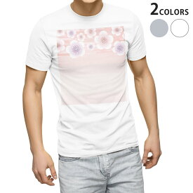 Tシャツ メンズ 半袖 ホワイト グレー デザイン S M L XL 2XL Tシャツ ティーシャツ T shirt 005112 花　ピンク　和柄