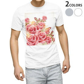 Tシャツ メンズ 半袖 ホワイト グレー デザイン S M L XL 2XL Tシャツ ティーシャツ T shirt 005414 花　　ピンク
