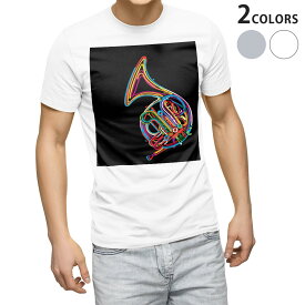 Tシャツ メンズ 半袖 ホワイト グレー デザイン S M L XL 2XL Tシャツ ティーシャツ T shirt 005979 カラフル　楽器　ホルン