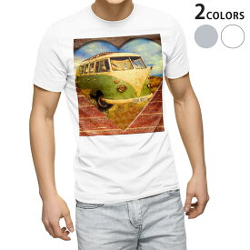 Tシャツ メンズ 半袖 ホワイト グレー デザイン S M L XL 2XL Tシャツ ティーシャツ T shirt 007321 写真　レトロ　ハート　車