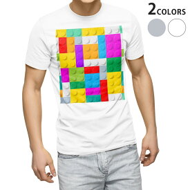 Tシャツ メンズ 半袖 ホワイト グレー デザイン S M L XL 2XL Tシャツ ティーシャツ T shirt 007349 ブロック　カラフル　模様