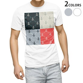 Tシャツ メンズ 半袖 ホワイト グレー デザイン S M L XL 2XL Tシャツ ティーシャツ T shirt 007747 いかり　模様　赤　レッド　黒　ブラック