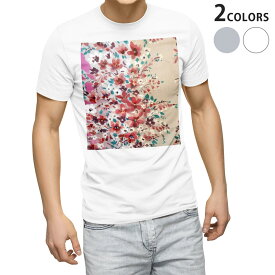 Tシャツ メンズ 半袖 ホワイト グレー デザイン S M L XL 2XL Tシャツ ティーシャツ T shirt 008577 花　　ピンク　レッド