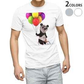 Tシャツ メンズ 半袖 ホワイト グレー デザイン S M L XL 2XL Tシャツ ティーシャツ T shirt 008702 パンダ　風船　カラフル　キャラクター