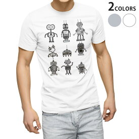 Tシャツ メンズ 半袖 ホワイト グレー デザイン S M L XL 2XL Tシャツ ティーシャツ T shirt 010128 ロボット　モノクロ