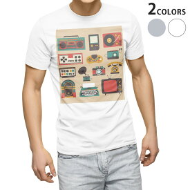 Tシャツ メンズ 半袖 ホワイト グレー デザイン S M L XL 2XL Tシャツ ティーシャツ T shirt 010186 ラジオ　ステレオ　緑