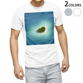 Tシャツ メンズ 半袖 ホワイト グレー デザイン S M L XL 2XL Tシャツ ティーシャツ T shirt 010268 海　ハート　写真