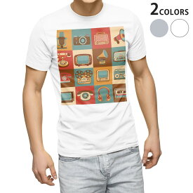 Tシャツ メンズ 半袖 ホワイト グレー デザイン S M L XL 2XL Tシャツ ティーシャツ T shirt 010455 レトロ　テレビ　ラジオ