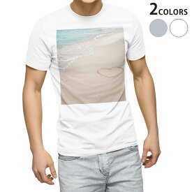 Tシャツ メンズ 半袖 ホワイト グレー デザイン S M L XL 2XL Tシャツ ティーシャツ T shirt 010536 海　砂浜　ハート