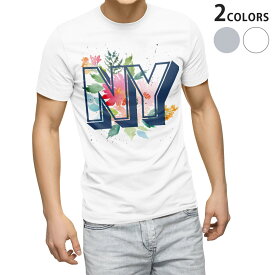 Tシャツ メンズ 半袖 ホワイト グレー デザイン S M L XL 2XL Tシャツ ティーシャツ T shirt 011072 ニューヨーク　カラフル　花