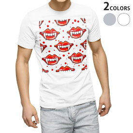 Tシャツ メンズ 半袖 ホワイト グレー デザイン S M L XL 2XL Tシャツ ティーシャツ T shirt 011704 唇　牙　赤