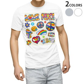 Tシャツ メンズ 半袖 ホワイト グレー デザイン S M L XL 2XL Tシャツ ティーシャツ T shirt 011723 LOVE　ピース　カラフル