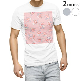 Tシャツ メンズ 半袖 ホワイト グレー デザイン S M L XL 2XL Tシャツ ティーシャツ T shirt 011846 花柄　ピンク　かわいい