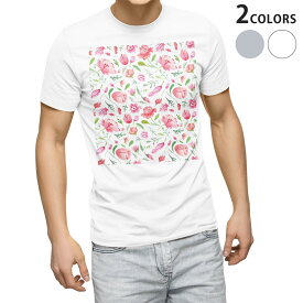 Tシャツ メンズ 半袖 ホワイト グレー デザイン S M L XL 2XL Tシャツ ティーシャツ T shirt 011876 花柄　ピンク　かわいい