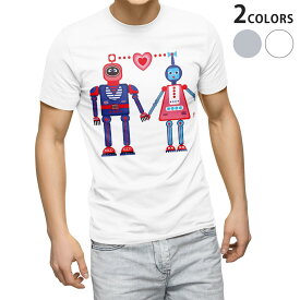 Tシャツ メンズ 半袖 ホワイト グレー デザイン S M L XL 2XL Tシャツ ティーシャツ T shirt 011929 ロボット　ハート　かわいい