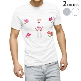 Tシャツ メンズ 半袖 ホワイト グレー デザイン S M L XL 2XL Tシャツ ティーシャツ T shirt 012846 ひな祭り　桃の花