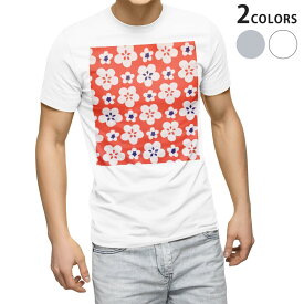 Tシャツ メンズ 半袖 ホワイト グレー デザイン S M L XL 2XL Tシャツ ティーシャツ T shirt 014535 小花柄　赤　レトロ