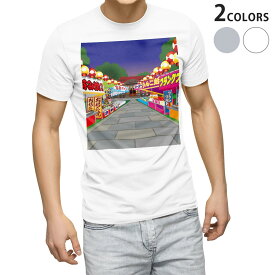 Tシャツ メンズ 半袖 ホワイト グレー デザイン S M L XL 2XL Tシャツ ティーシャツ T shirt 014868 お祭り　風景　テキ屋　屋台