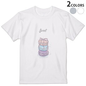 Tシャツ メンズ 半袖 ホワイト グレー デザイン S M L XL 2XL Tシャツ ティーシャツ T shirt 015672 マカロン お菓子 食べ物 リボン パステル