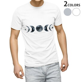 Tシャツ メンズ 半袖 ホワイト グレー デザイン S M L XL 2XL Tシャツ ティーシャツ T shirt 016036 月の満ち欠け　宇宙　月