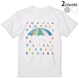 Tシャツ メンズ 半袖 ホワイト グレー デザイン S M L XL 2XL Tシャツ ティーシャツ T shirt 016260 雨　傘　カラフル