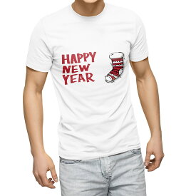 Tシャツ メンズ 半袖 ホワイト グレー デザイン S M L XL 2XL Tシャツ ティーシャツ T shirt 017685 happy　new　year　文字　靴下